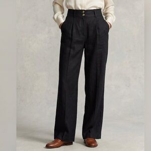 Crosby. Classic Black wide leg pleated linen pant Size 6